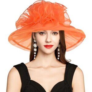 Derby Hats for Women, Classy Organza Sun Hat, Red